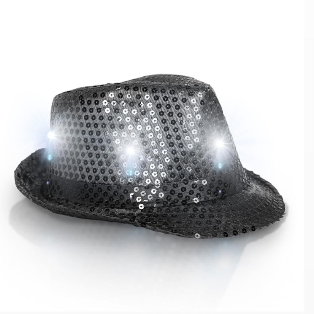 Windy City Novelties LED Light Up Sequin Fedora Hat - Unisex - Black And gold